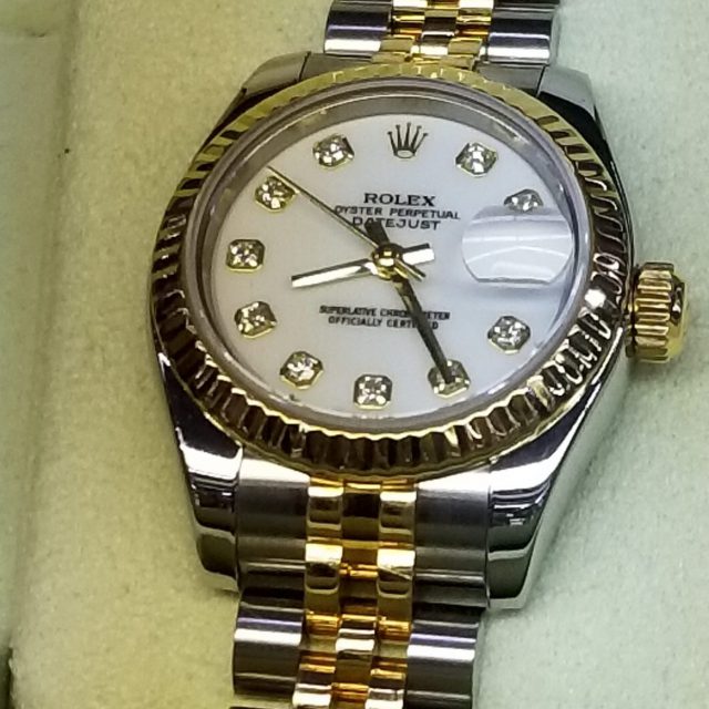 Ladies Rolex Watch 179173 Factory Diamond Dial with 18k & Stainless Steel Hidden Clasp $5,985