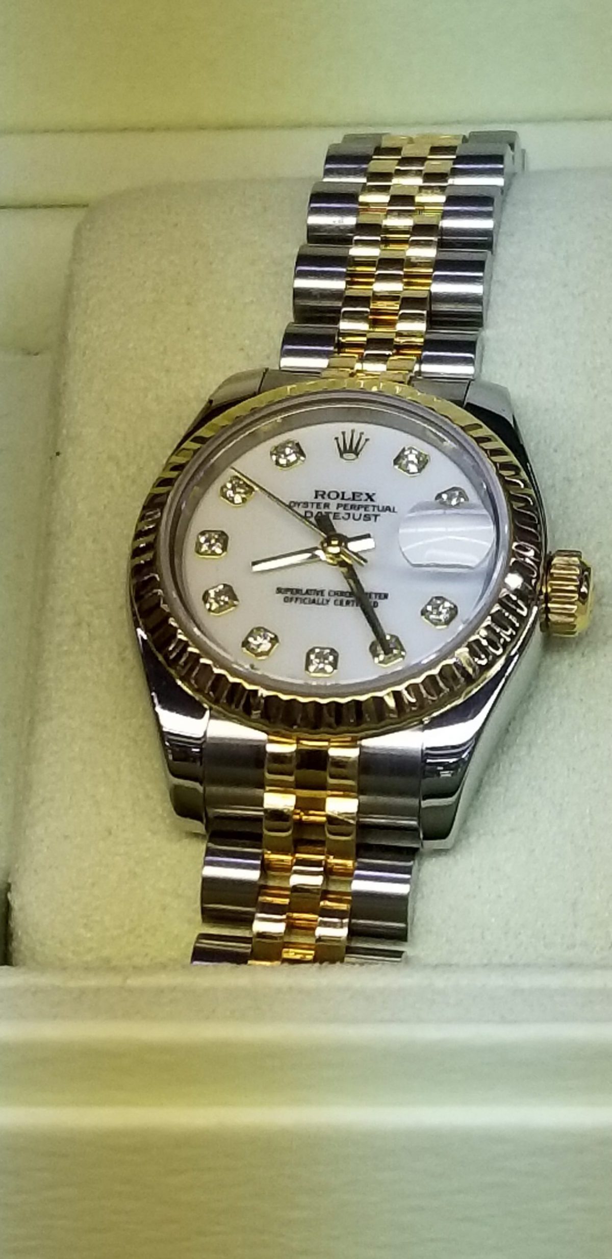 Ladies Rolex Watch 179173 Factory Diamond Dial with 18k &#038; Stainless Steel Hidden Clasp $5,985